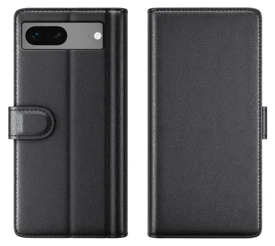 Produktbild von Echtleder Handyhülle für Google Pixel 7 Lederhülle Cover Case Tasche Klapphülle Fliphülle Leder Hülle Farbe: Schwarz