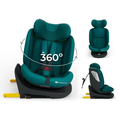 Image de Siège auto Kinderkraft I-GROW 2 PLUS pour enfants de 0 à 36 kg, I-SIZE 40-150 cm, pivotant à 360°, avec fixation Isofix, installation face à la route et dos à la route, vert