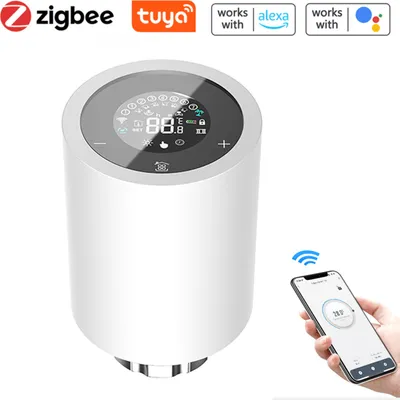 Obrázok produktu pre Termostatický ventil radiátora (TRV) s LED displejom, jednoduché nastavenie v rozmedzí 5 °C – 35 °C, podporuje ovládanie cez mobilnú aplikáciu, biela farba