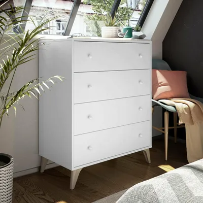 Produktbild von Schubladenschrank Dcarus, Kommode mit 4 Schubladen, Kommode für Schlafzimmer, Moderne Kommode, 78x40h95 cm, Weiß