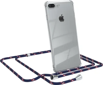 Produktbild von EAZY CASE Handykette kompatibel mit Apple iPhone 8 Plus / 7 Plus, Handyhülle mit Umhängeband, Handykordel, Schutzhülle Clear, Band in Blau