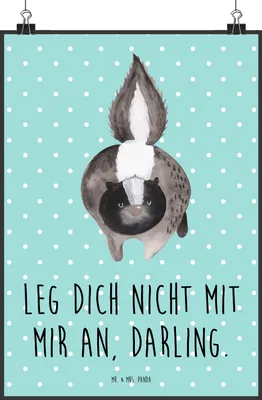 Produktbild von Mr. & Mrs. Panda Bild Stinktier Angriff DIN A0 - Türkis Pastell - Geschenk, Raubtier, Plakat, kunstdruck poster, Drohung, Wildtier, wanddeko, wütend, drucke, Skunk