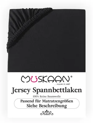 Produktbild von Müskaan Jersey Spannbettlaken 180x200 - 200x200 cm schwarz bis 22cm Matratzenhöhe Gummizug Bettlaken 100% Baumwolle