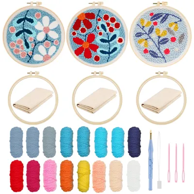 3er-Set Punch Needle Stickerei-Sets für Anfänger mit Blumenmuster