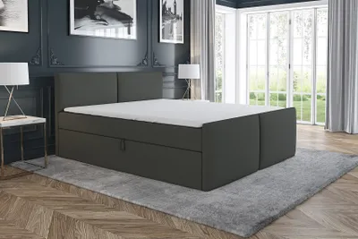 Produktbild von Boxspringbett BRAN 200 x 200 mit 2 Bettkästen, Bonell-Matratze und Topper. Farbe: Dunkelgrau