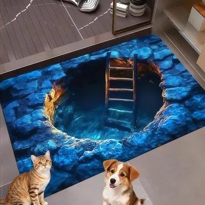 Obrázek produktu pro Uniqoos® 3D koberec, 50x80 cm – obdélníkový koberec z polyesterových vláken s 3D optickým efektem, protiskluzová spodní strana, lze prát, vhodný pro použití v interiéru i exteriéru, 1 kus
