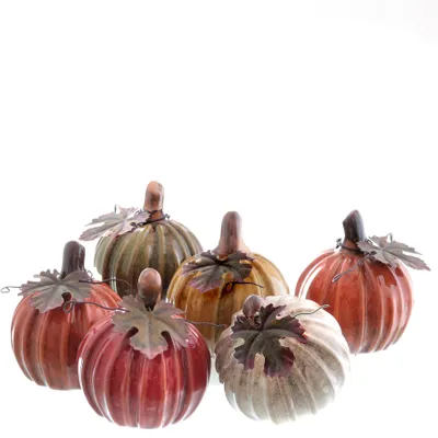 Produktbild von 6x Kürbis aus Keramik, Herbstdekoration, Halloween-Deko Ø 7cm H 8cm