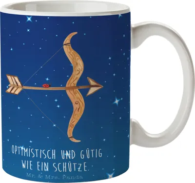 Produktbild von Mr. & Mrs. Panda Tasse Sternzeichen Schütze - Sternenhimmel Blau - Geschenk, Keramiktasse, Astrologie, Schütze Sternzeichen, Kaffeetasse, Aszendent, Geburtstag Dezember