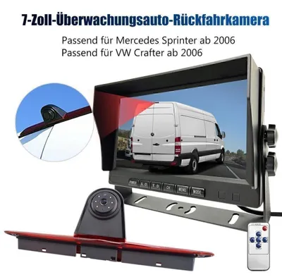 Produktbild von Rückfahrkamera mit 7 Zoll Monitor und Bremsleuchte für Mercedes Sprinter W906 W907 W910 2006-2018 und VW Crafter 2006-2016 170 Grad Nachtsicht IP68