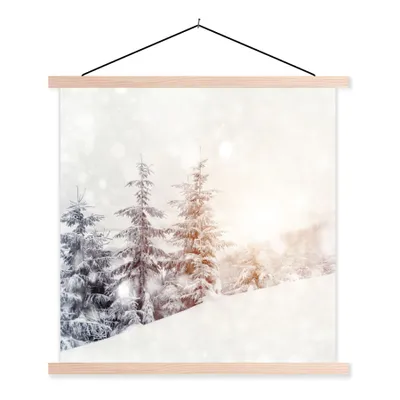 Produktbild von MuchoWow® Textilposter Baum - Schnee - Winter 60x60 cm mit holzfarbenen Rahmen - Wanddekoration