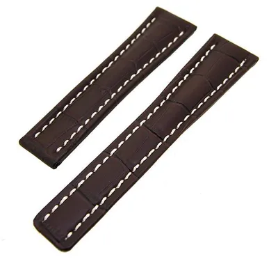 Produktbild von Uhrenarmband Lederband Dunkelbraun mit weißer Naht 15mm ohne Schließe NEU