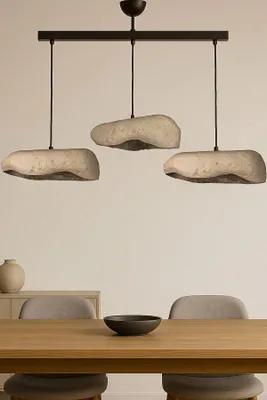 Produktbild von Opviq, Hochwertige Pendelleuchte, Metallkörper mit Carbonbeton-Kappe, verstellbare Höhe 20-62 cm, Ø32 cm, 3 x E27, max. 40 W, Schwarz/Grau, ideal für moderne Wohnräume.