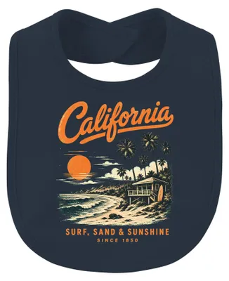 Produktbild von California Surf Sand & Sunshine Since 1850 Strand Retro Palmen Baby Lätzchen, Navy