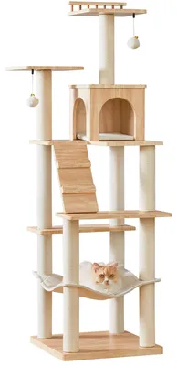 Katzenbaum 163 cm mit 7 Kratzstämmen, hellbraun
