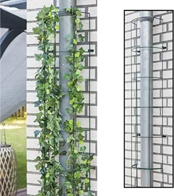 Produktbild von Grüner halbrunder Metall-Pflanzständer 25x100 cm, pulverbeschichtet, rostbeständig, 2 Gitter für Regenrohre und Kletterpflanzen, Wandmontage