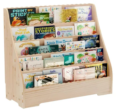 Image de Bibliothèque pour enfants - Support à livres et rangement - 5 niveaux - Bois - Pour les tout-petits - Pour la chambre d'enfant - Montage nécessaire
