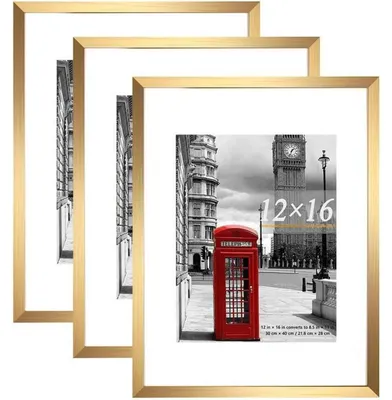 Image de Lot de 3 cadres photo de 30 x 40 cm avec passe-partout pour photos de 8,5 x 11 cm, couleur or, en plastique