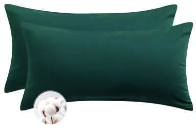 Produktbild von Kissenbezug 40 x 80 cm, Baumwolle, 2er-Set – weicher Kissenbezug 40 x 80 cm, dunkelgrün mit Reißverschluss, Kissenbezug 40 x 80 cm