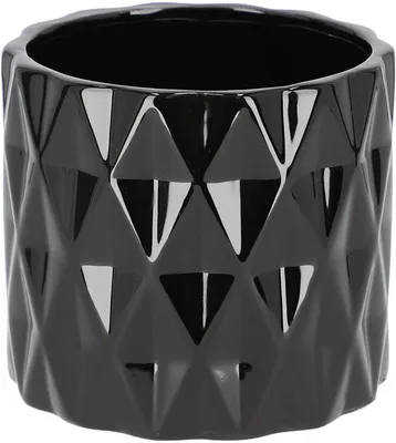 Image de KOTARBAU® Pot de fleurs en céramique Cache-pot émaillé Noir Forme cylindrique