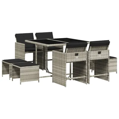 Image de vidaXL Salon de jardin 9 pièces avec coussins gris clair Poly rotin