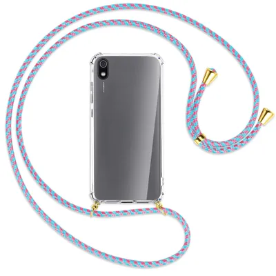 Produktbild von Handykette Backcover-Schutzhülle mit Band (Metall goldfarben) für Xiaomi Redmi 7A - pink/mint