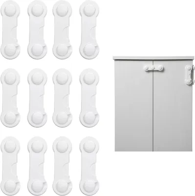 Productafbeelding van Kastsloten voor babyveiligheid 12 stuks - Kindersloten met sterke kleeflaag - Geen boren nodig - Babyproof kast - En koelkastsloten