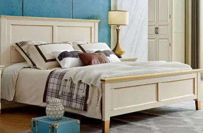 Image de Lit double blanc en bois Lit double confortable pour deux personnes 180 x 200 cm