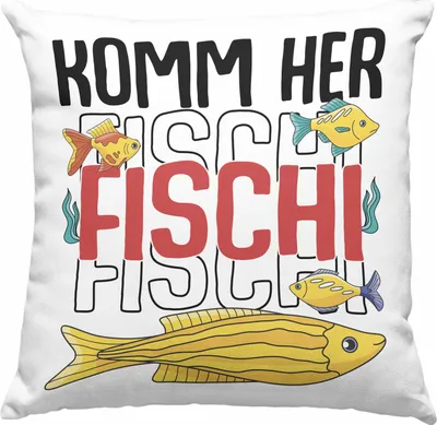 Produktbild von Trendation - Angler Fischer Deko-Kissen mit Füllung 40x40 zum Angeln Komm Herr Fischi Geboren Geschenk Hobbyangler Angeln  Deko-Kissen mit Füllung 40x40 Zubehör (Grau)