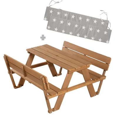 Produktbild von roba Kinder Outdoor+ Sitzgruppe 'Picknick for 4' inkl. Sitzkissen, 2 Bänken, Massivholz, wetterfest