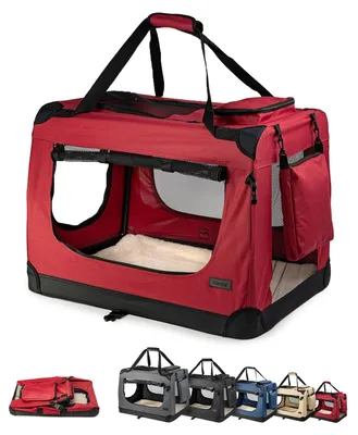 Produktbild von lionto Hundetransportbox faltbar, 60x42x44 cm, für Katzen und Hunde bis 12 kg, dunkelrot