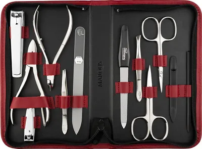 Produktbild von marQus Solingen Maniküre Pediküre Set - 12 Teile in Echt Leder Etui handlich und weich - Komplett Kit mit allem für die Hand- und Fußpflege, Nagelset