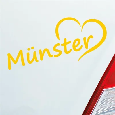 Produktbild von Auto Aufkleber Münster Herz Heart Stadt City Liebe Love 18,5x8 cm Gelb Sticker Heckscheibenaufkleber