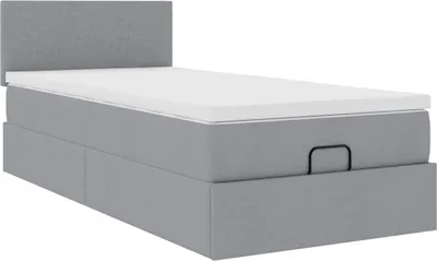 Image de Lit ottoman avec matelas gris clair 100x200 cm tissu