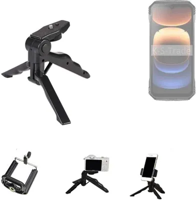 Produktbild von K-S-Trade Stativ Tisch-Ständer Dreibein Handy-Stativ Ständer kompatibel mit Doogee V Max Plus Mini-Stativ Smartphone Tripod Handy-Stativ aus Plastik