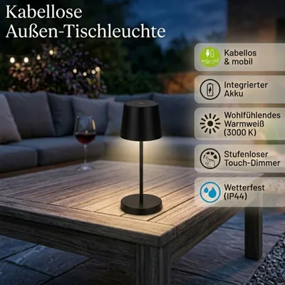 Immagine prodotto di Lampada da tavolo ricaricabile a LED USB-C 2,6W IP44 resistente agli schizzi 150lm nero Briloner