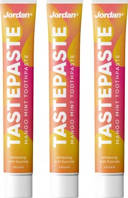 Immagine prodotto di Jordan | Dentifricio - Dentifricio al mango e menta - 3 x 50 ml - Vegano - Alito fresco - Prevenzione della carie