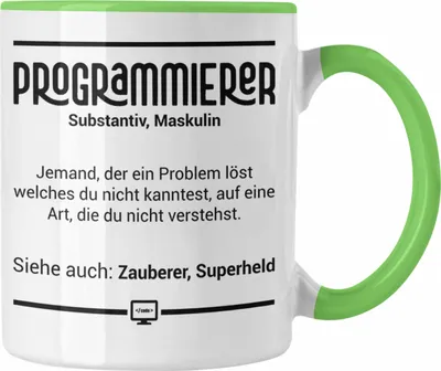 Produktbild von Trendation - Coder Tasse Geschenk für Programmierer Softwareentwickler Nerds Geschenkidee Definition IT Techniker (Grün)