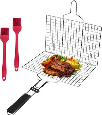 Productafbeelding van Grillmand voor Vis en Vlees - Roestvrij Stalen Opvouwbare Barbecue Accessoire
