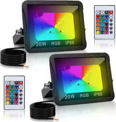 Zdjęcie produktu dla TolleTour 20W RGB – reflektor z pilotem, reflektor LED RGB, reflektor zewnętrzny LED RGB, stopień ochrony IP66, wodoodporny, 2 sztuki