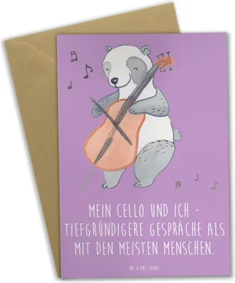 Produktbild von Mr. & Mrs. Panda Glückwunschkarte Violoncello Gespräche - Lavendeltraum - Geschenk, Instrument, osterkarte, Musik, einladungskarten, Musiker, osterkarten, Freund, Cellist
