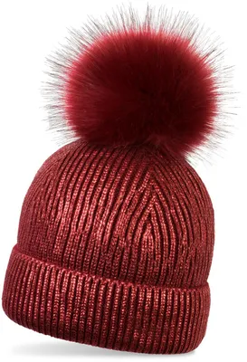 Produktbild von styleBREAKER warme Metallic Strick Bommelmütze mit abnehmbarem Kunstfell Bommel, Winter Fellbommel Mütze, Damen 04024138