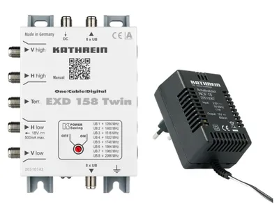 Obrázek produktu pro Kathrein EXD 158 Twin, 5 vstupy/vstupů, 2 výstupy/výstupů, 950 - 2150 MHz, 5 - 862 MHz, 11 dB, 30 dB