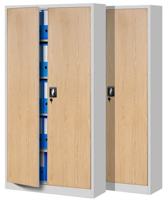 Immagine prodotto di set di 2 schedari C001 Armadio in metallo Armadio in acciaio Armadio per utensili Armadio per ufficio Armadio per archiviazione Armadio universale Ante a battente verniciate a polvere 185 cm x 90 cm x 40 cm (bianco/effetto legno)