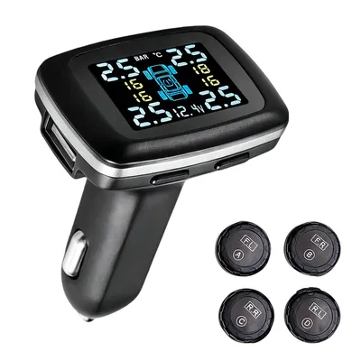 Produktbild von Kabelloses TPMS Reifendruckkontrollsystem – 4 externe Sensoren + Farb-LCD Display, Multi-Alarm, 0-87 PSI, für Auto, SUV, LKW