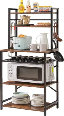 Produktbild von Famanu Küchenregal mit 5 Etagen und Haken - Weinregal - industrielles Design - multifunktionale Organizer in Braun-Schwarz