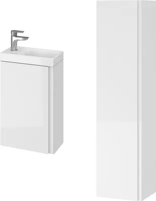 Produktbild von BADLAND Badmöbel Set MODUO 40 Waschbecken-Unterschrank, Hochschrank 160x40x34, Türen mit Spiegel, Weiß