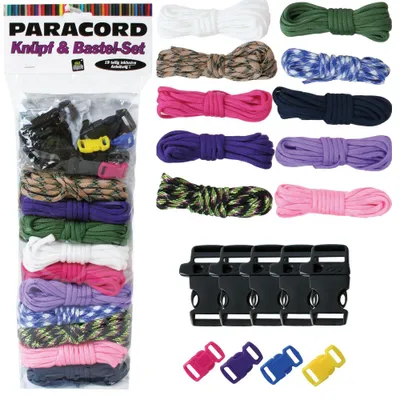 Produktbild von TE-Trend Paracord Seil Set 19-teilig Fallschirm Kernmantel Seil Steckschliesser