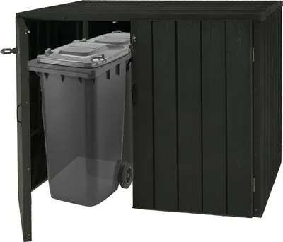 Zdjęcie produktu dla XL 2-miejscowy/4-miejscowy pojemnik na odpady WPC HWC-J28, pojemnik na odpady premium, wygląd metalowego drewna, wysuwany ~ antracyt