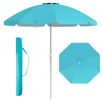 Zdjęcie produktu dla Parasol plażowy - parasol 178 cm - odporny na wiatr - ochrona UV UPF 50+ - regulacja kąta nachylenia do 30 stopni - szpikulec do zakotwienia w piasku i torba transportowa - kolor: błękitny