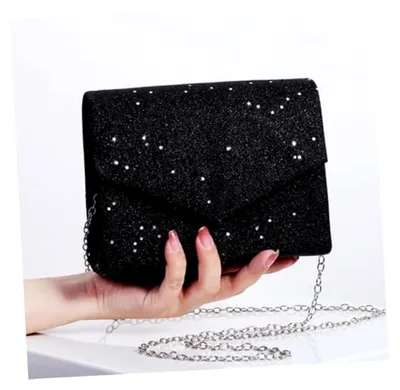 Produktbild von Damen Abendtasche Umhängetasche Kleine Clutch mit Kette aus schwarzem Kunstleder für Feierlichkeiten